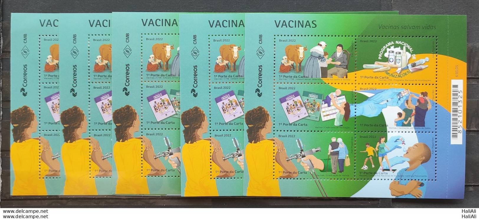 B 230 Brazil Stamp Vaccines Health Cow Kids Soccer Seniors Edward Jenner 2022 5 Units - Ungebraucht