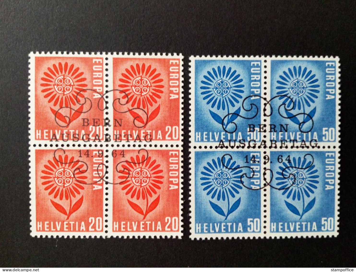 SCHWEIZ MI-NR. 800-801 GESTEMPELT(USED) 4er BLOCK EUROPA 1964 STILISIERTE BLUME - 1964