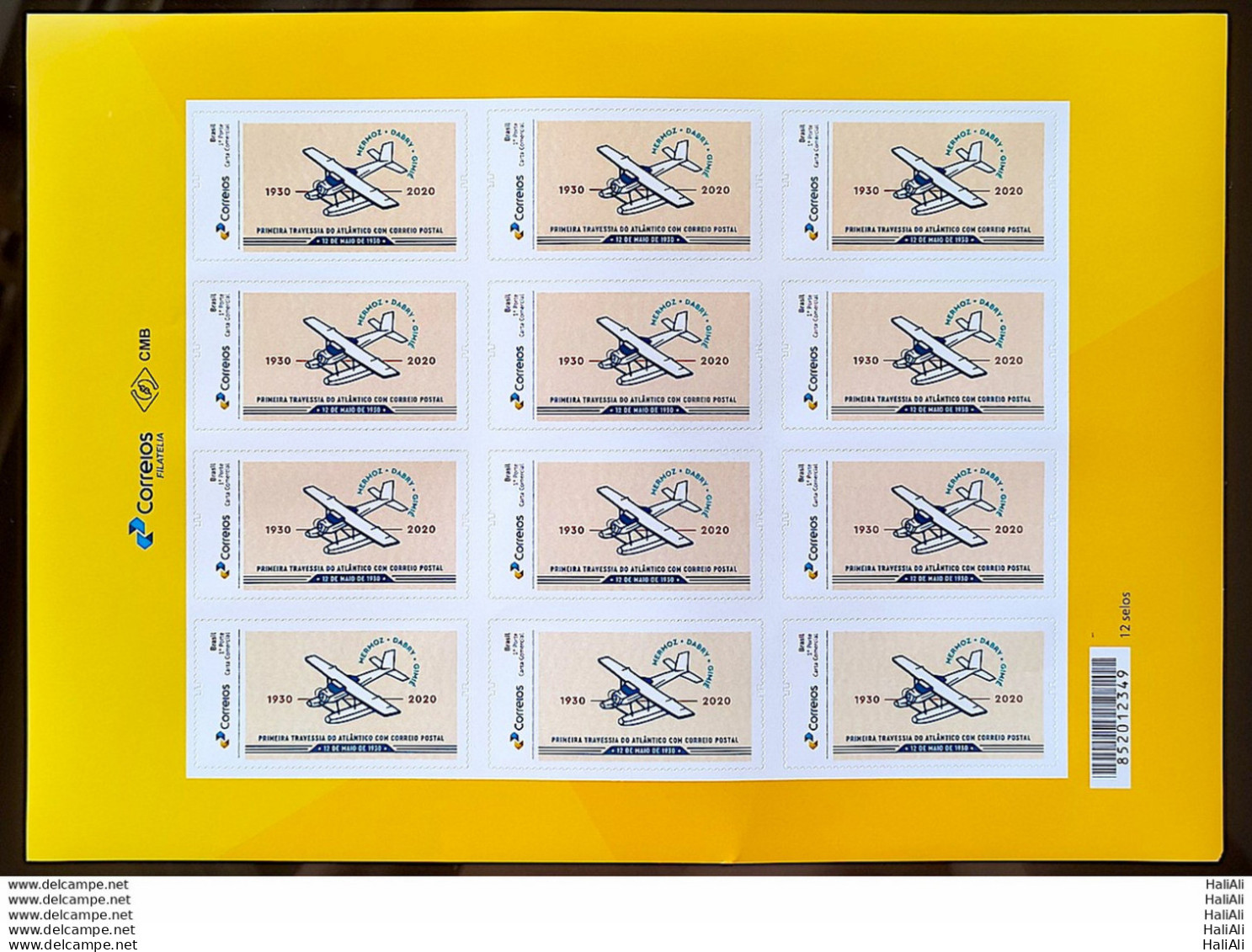 PB 193 Brazil Personalized Stamp 90 Years First Atlantic Crossing With Postal Mail Airplane 2021 Sheet - Gepersonaliseerde Postzegels