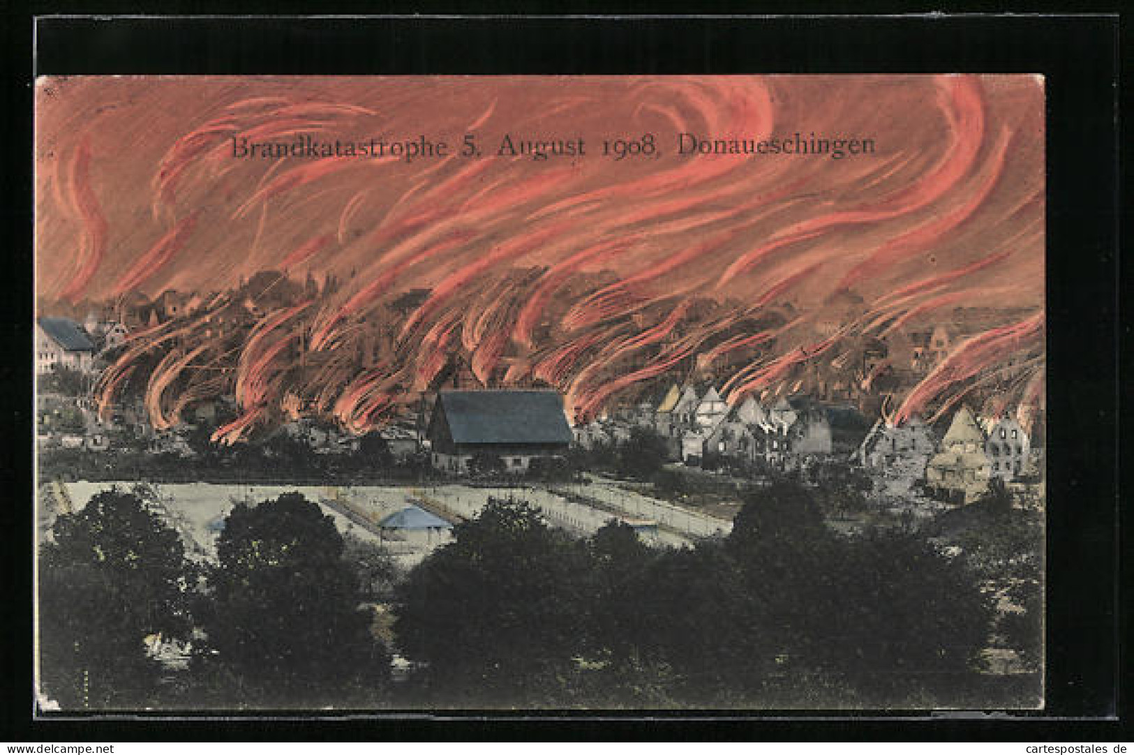 AK Donaueschingen, Brandkatastrophe 5. August 1908  - Katastrophen