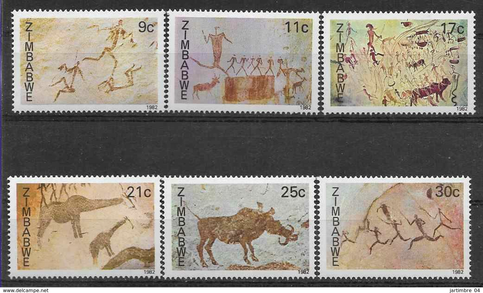 1982 ZIMBABWE 33-38** Prehistoire, Rupestre, Animaux, Chasseur - Zimbabwe (1980-...)