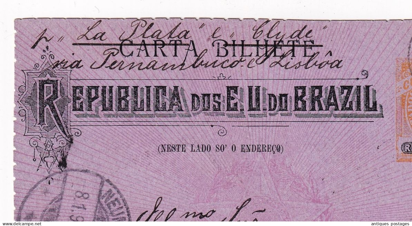 Carta Jaraguá 1899 Brésil Brazil Brasil Neumünster Deutschland Alemanha Via Pernambuco Lisboa - Postal Stationery