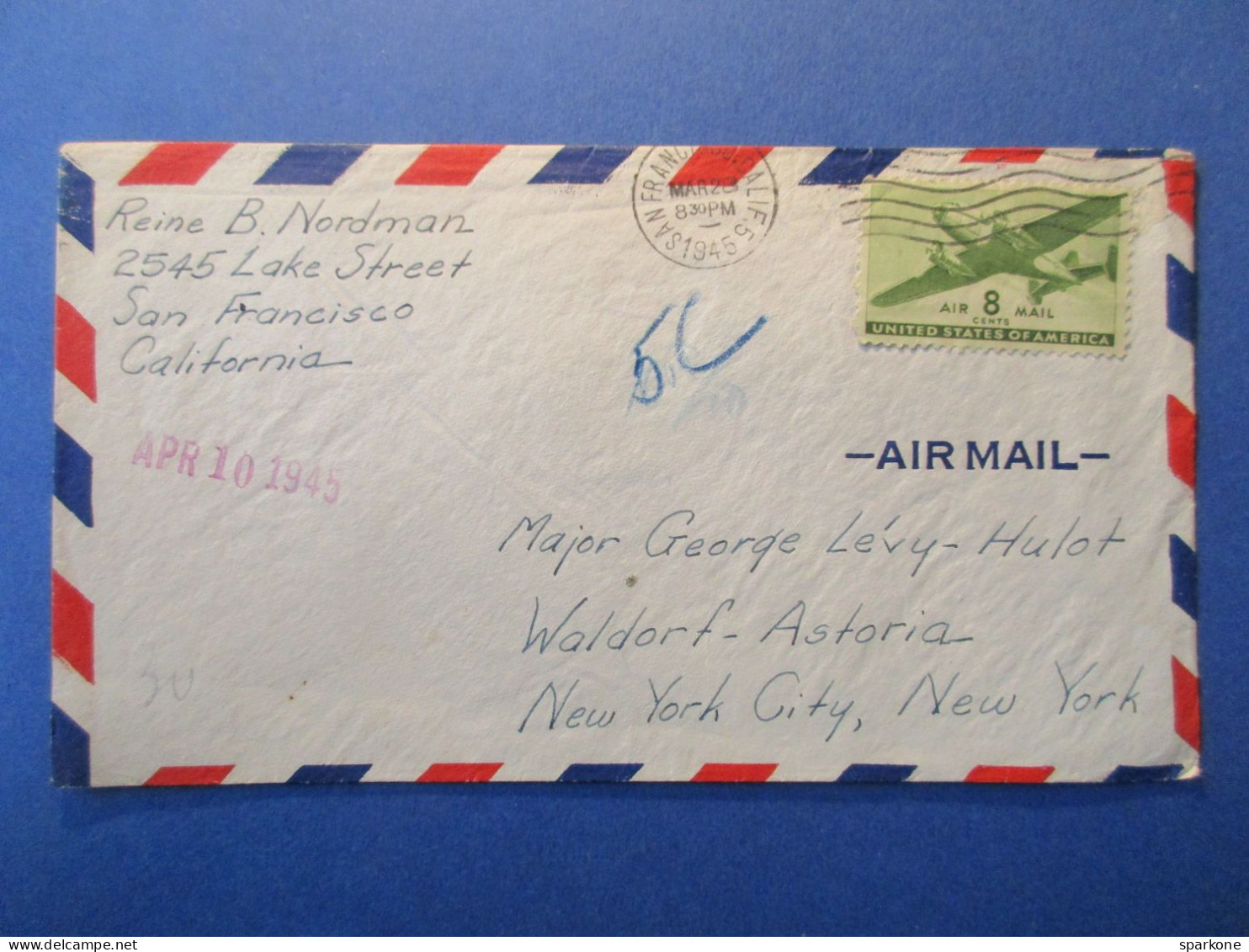 Marcophilie - Enveloppe - Par Avion - 10 April 1945 - Poststempel