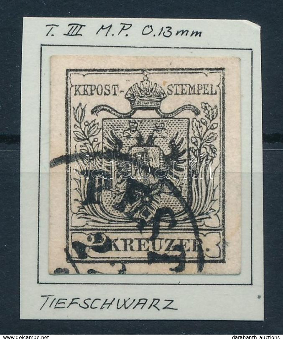 O 1850 2kr MP III Mélyfekete Bélyeg Szép Szélekkel, 0,13 Mm Kartonpapír "PEST(H)" Sign: Ferchenbauer - Autres & Non Classés