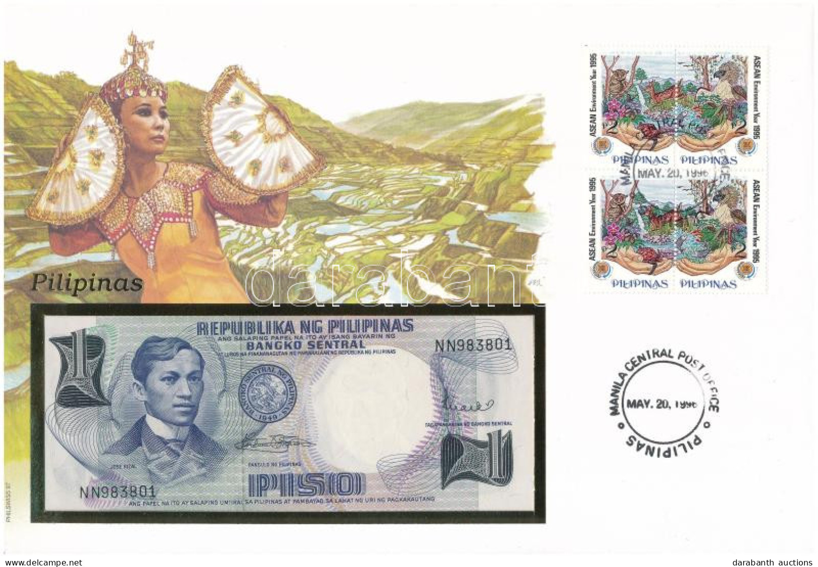 Fülöp-szigetek 1969. 1P Felbélyegzett Borítékban, Bélyegzéssel T:UNC Philippines 1969. 1 Piso In Envelope With Stamp And - Unclassified