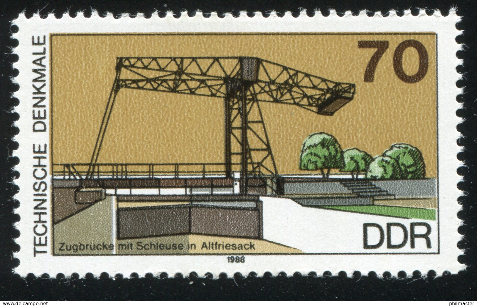 3206 Schiffshebewerke 70 Pf: Große Lücke Zwischen LE In DENKMALE, Feld 49, ** - Variétés Et Curiosités