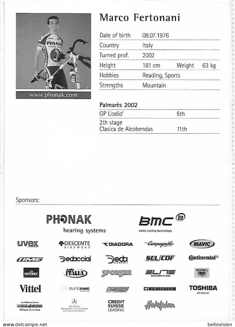 EQUIPE PHONAK - Marco Fertonani - Ciclismo