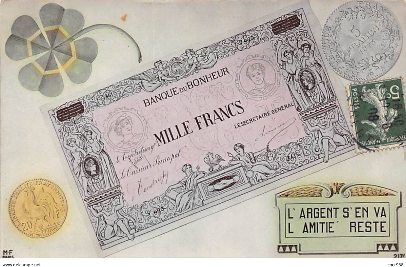 Représentation De Monnaies - N°89213 - Banque Du Bonheur Mille Francs - L'Argent S'en Va L'Amitié Reste - Coins (pictures)