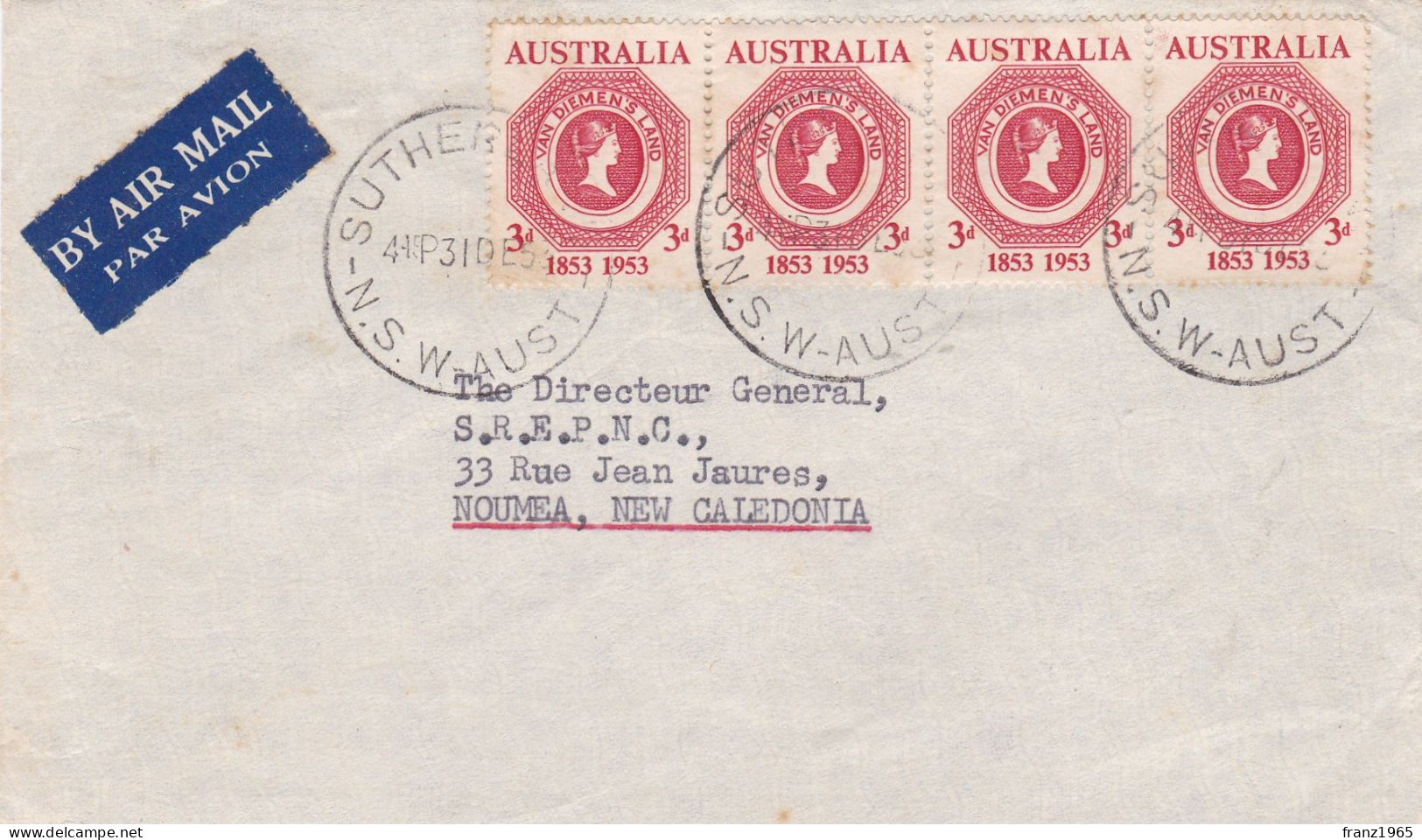 From Australia To New Caledonia - 1953 - Lettres & Documents