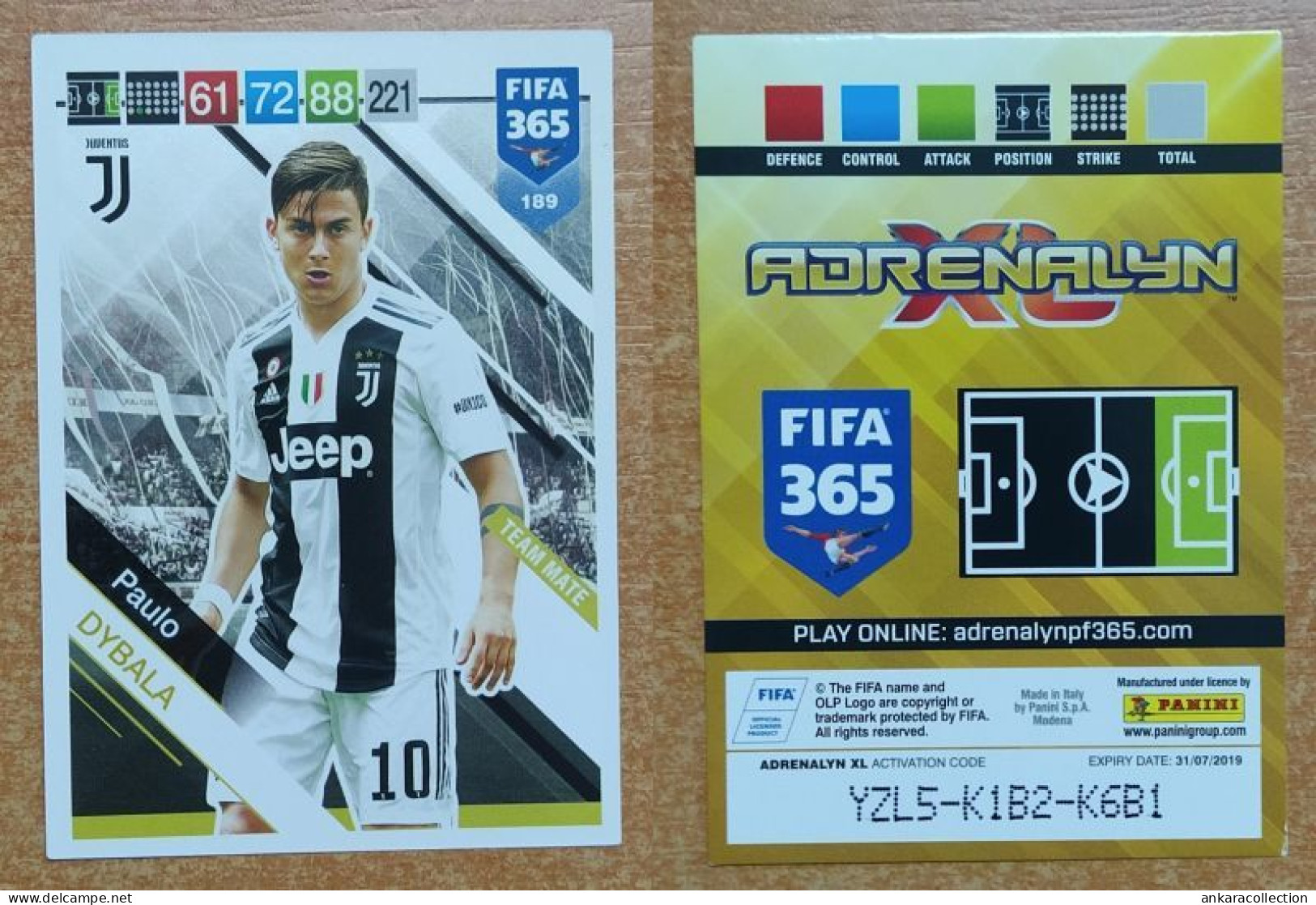 AC - 189 PAULO DYBALA  JUVENTUS  PANINI FIFA 365 2019 ADRENALYN TRADING CARD - Trading Cards