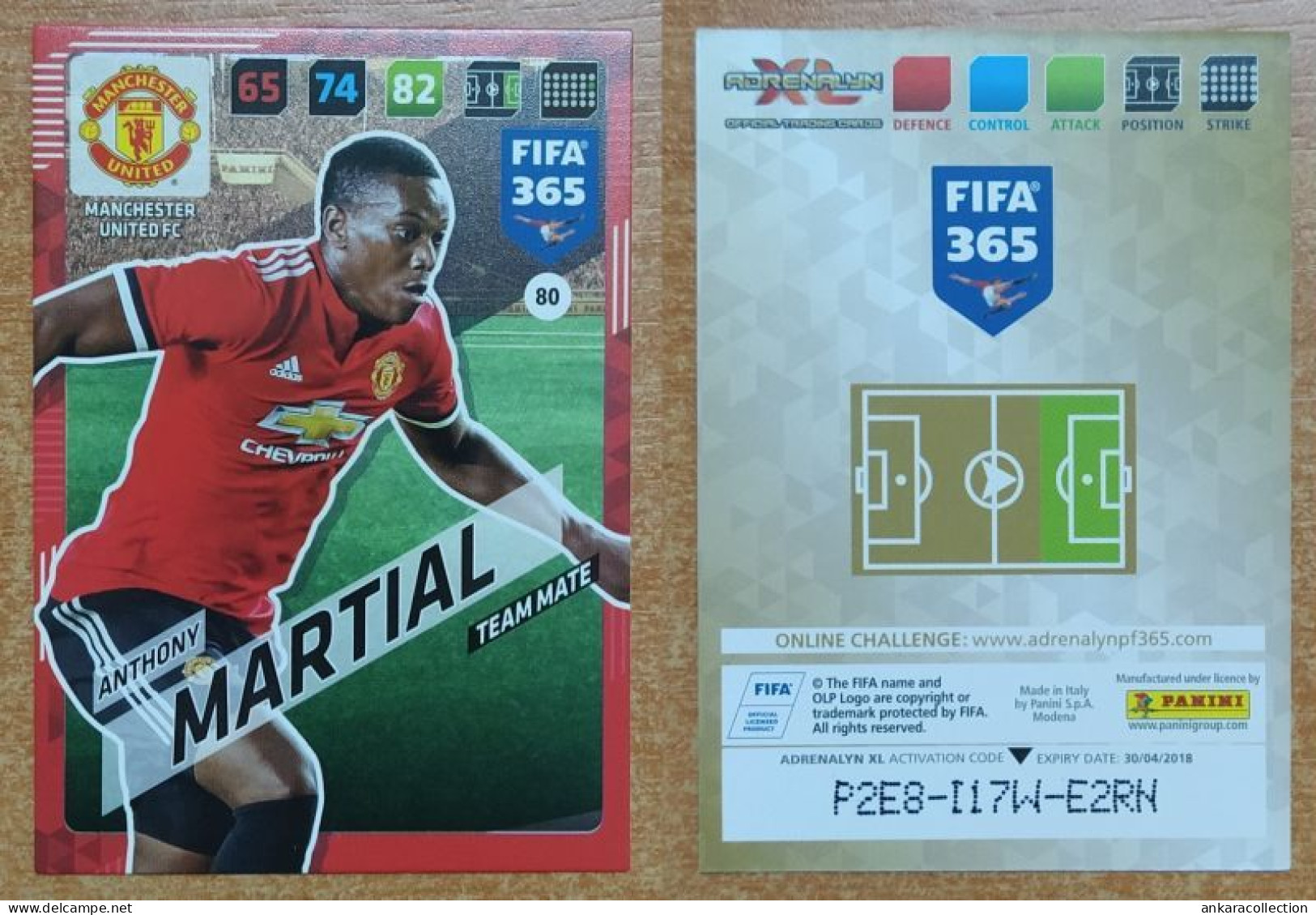 AC - 80 ANTHONY MARTIAL  MANCHESTER UNITED  PANINI FIFA 365 2018 ADRENALYN TRADING CARD - Pattinaggio Artistico