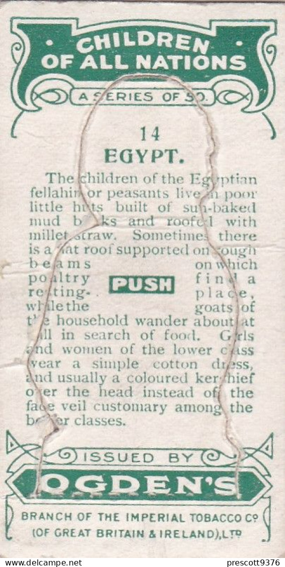 14 Egypt - Children Of All Nations 1924  - Ogdens  Cigarette Card - Original, Antique, Push Out - Ogden's