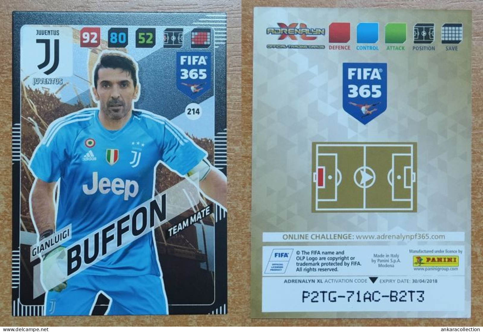 AC - 214 GIANLUIGI BUFFON  JUVENTUS  PANINI FIFA 365 2018 ADRENALYN TRADING CARD - Pattinaggio Artistico