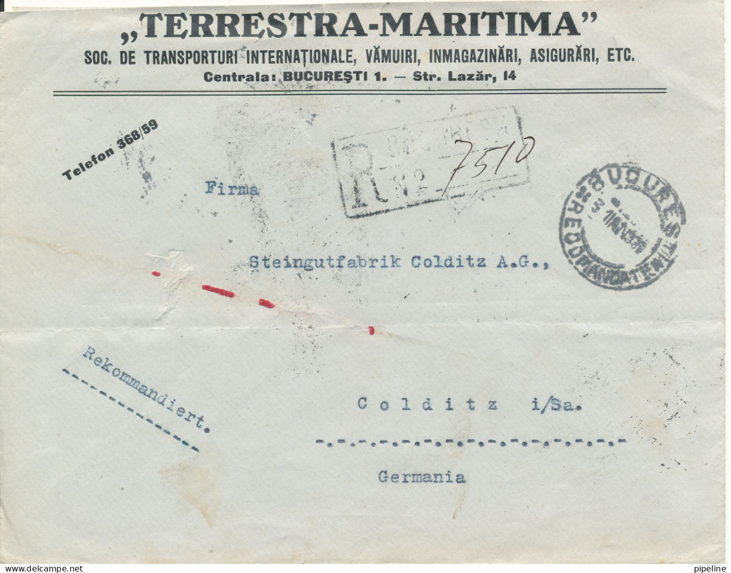 Romania Registered Cover Sent To Germany 31-1-1930 On The Backside Bahnpost Breslau - Beuthen Zug 32 2-2-1930 - Briefe U. Dokumente