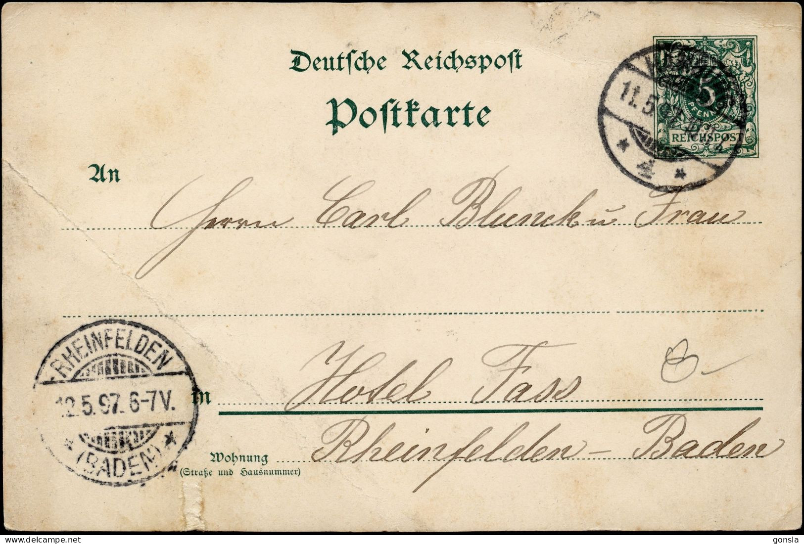 POSTKARTE 1897 "Timbre 5 Pfenning Deutches Reich" - Briefkaarten