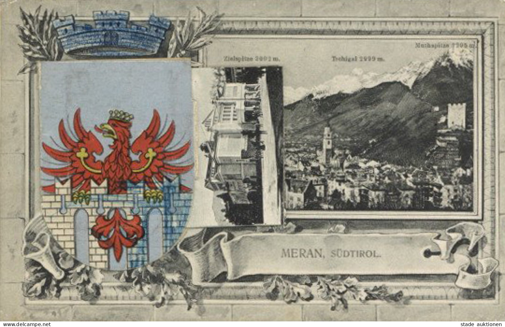 Meran (Südtirol) Wappen Leporello Kirche Berge 10 kleine Ansichten. I-II (fleckig, Ecken abgestossen)