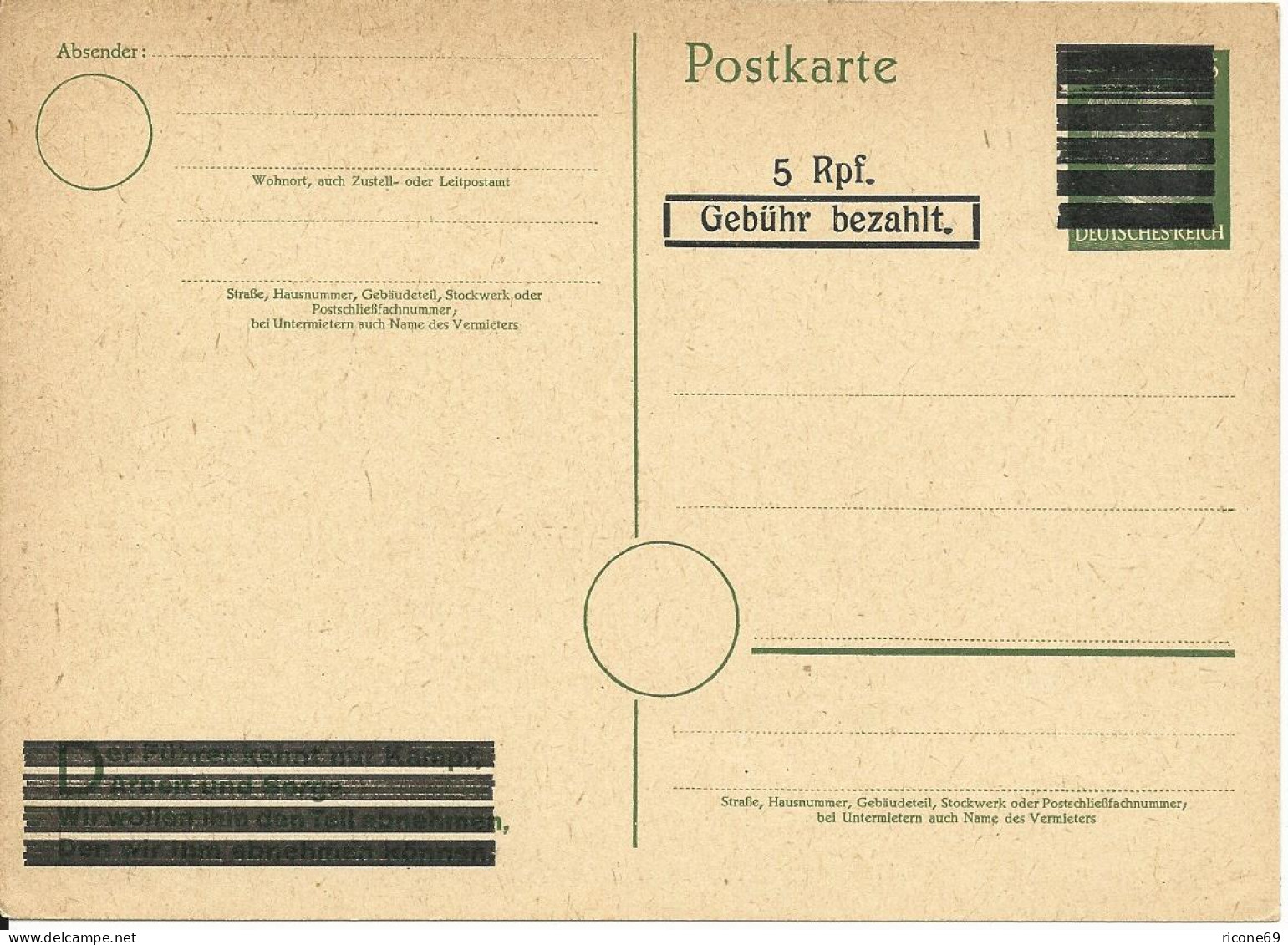 Notausgabe Ganzsache PC 607 IIa Sauber Ungebraucht - Storia Postale