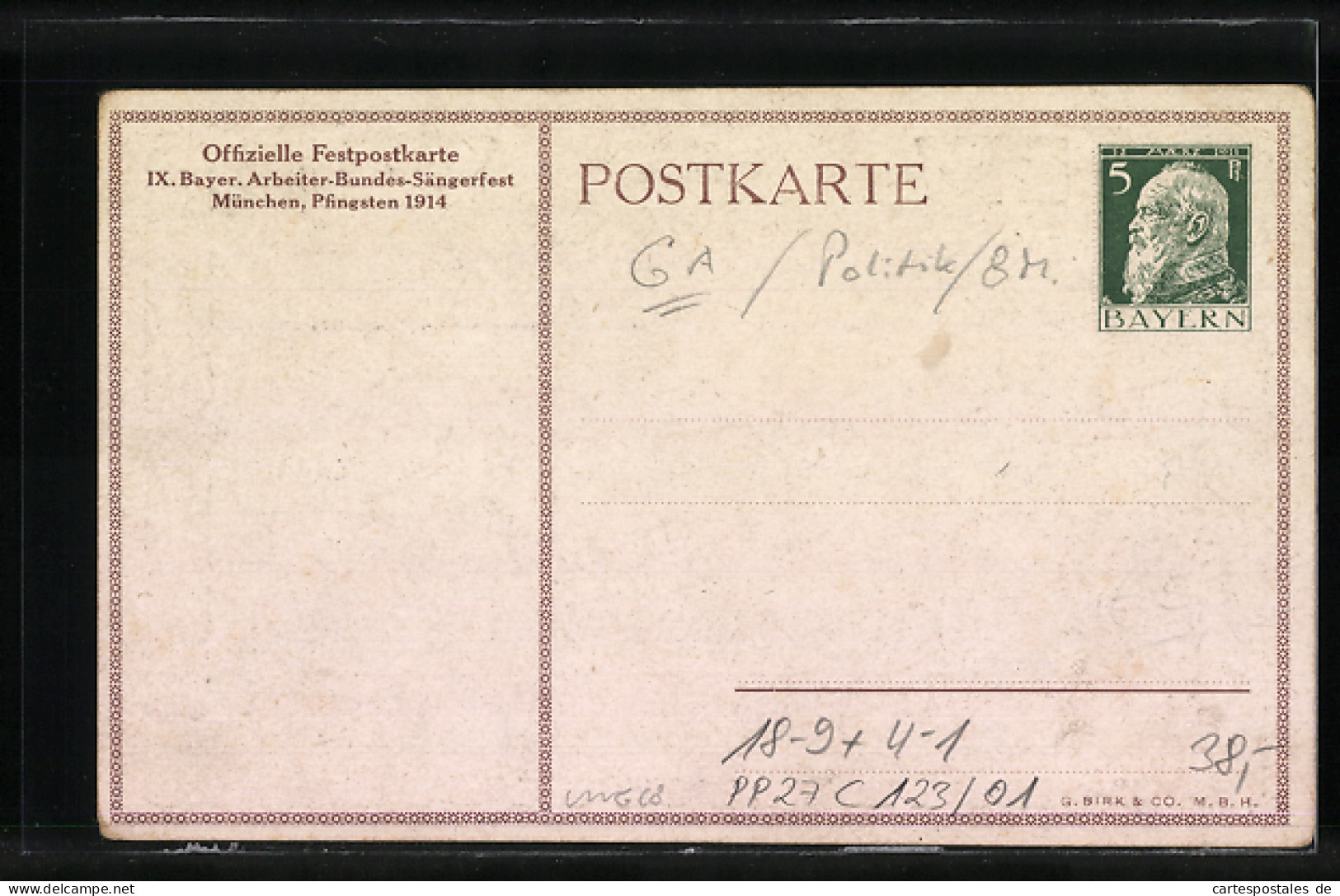 Künstler-AK Ganzsache Bayern PP27C123 /01: München, Festpostkarte Zum IX. Bayer. Arbeiter-Bundes-Sängerfest 1914  - Postkarten