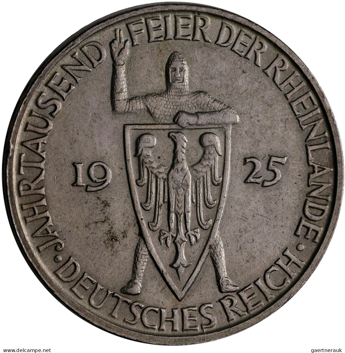 Weimarer Republik: 3 Reichsmark 1925 D, 1000 Jahrfeier Rheinlande, Jaeger 321. K - Andere & Zonder Classificatie