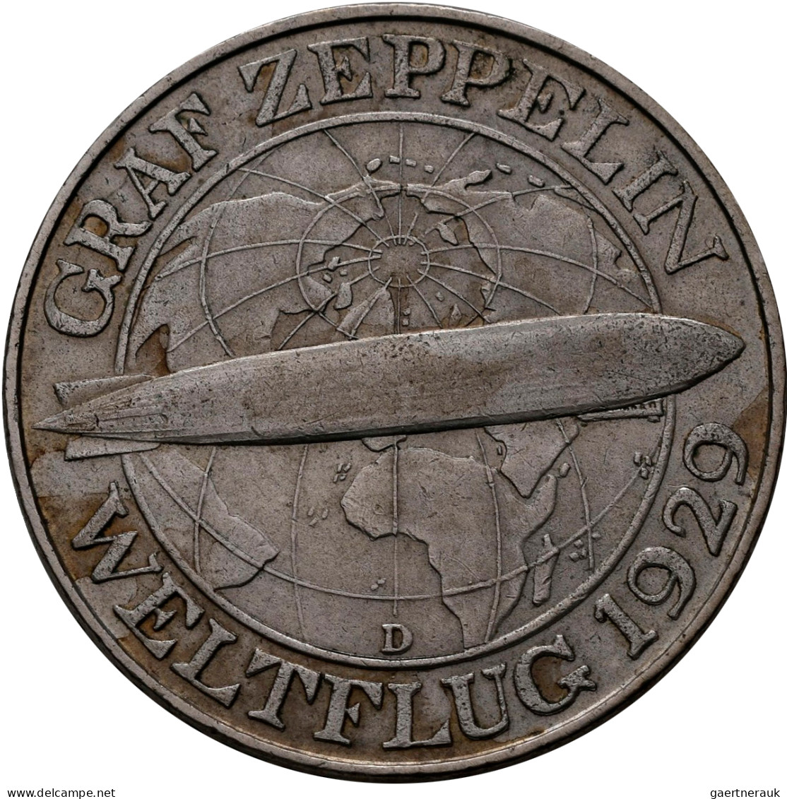 Weimarer Republik: 3 Reichsmark 1930 D, Graf Zeppelin, Weltflug 1929. Jaeger 342 - Andere & Zonder Classificatie