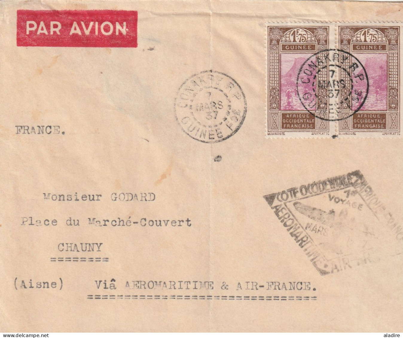 1892 - 1940 - GUINEE FRANCAISE  - Lot De 5 Enveloppes Et Cartes Dont 1 Aéromaritime  Et 1 Avec Affrt Caillé - Lettres & Documents