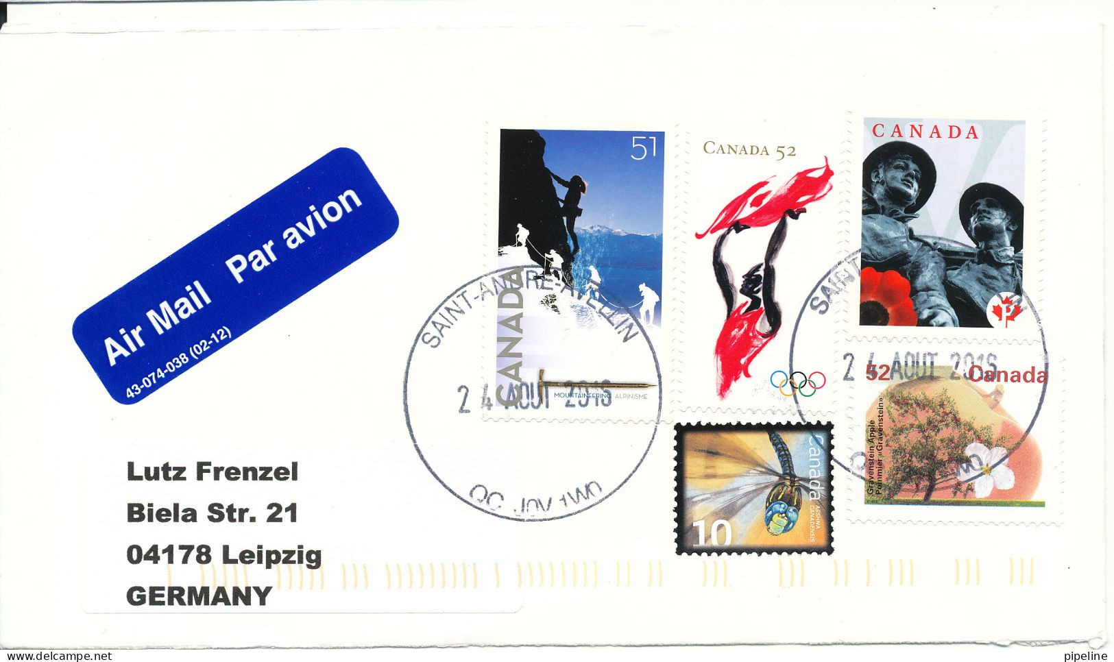Canada Cover Sent Air Mail To Germany 24.8-2016 Topic Stamps - Covers & Documents