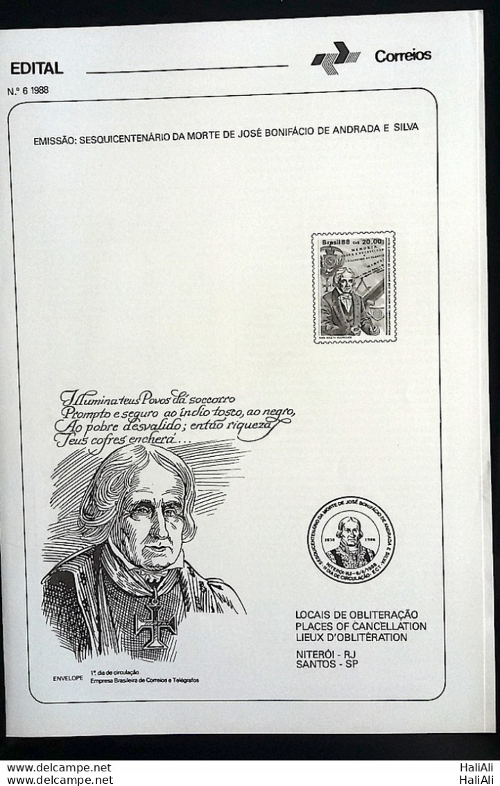 Brochure Brazil Edital 1988 06 Jose Bonifacio Without Stamp - Briefe U. Dokumente