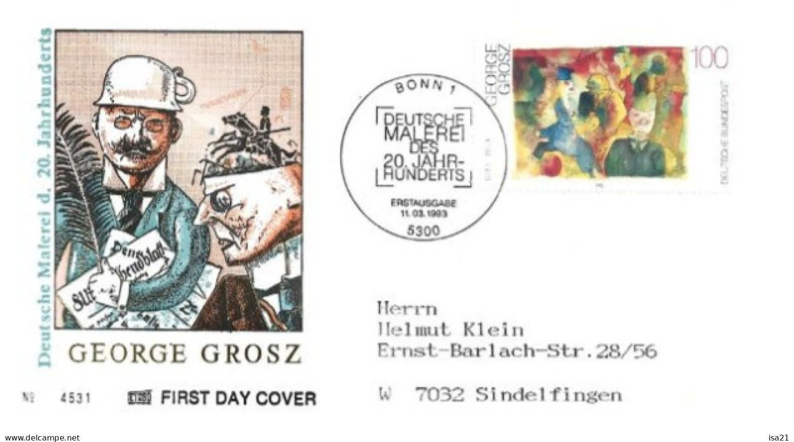 Allemagne: FIRST DAY COVER 1993: Georges GROSZ, BONN - 1991-2000