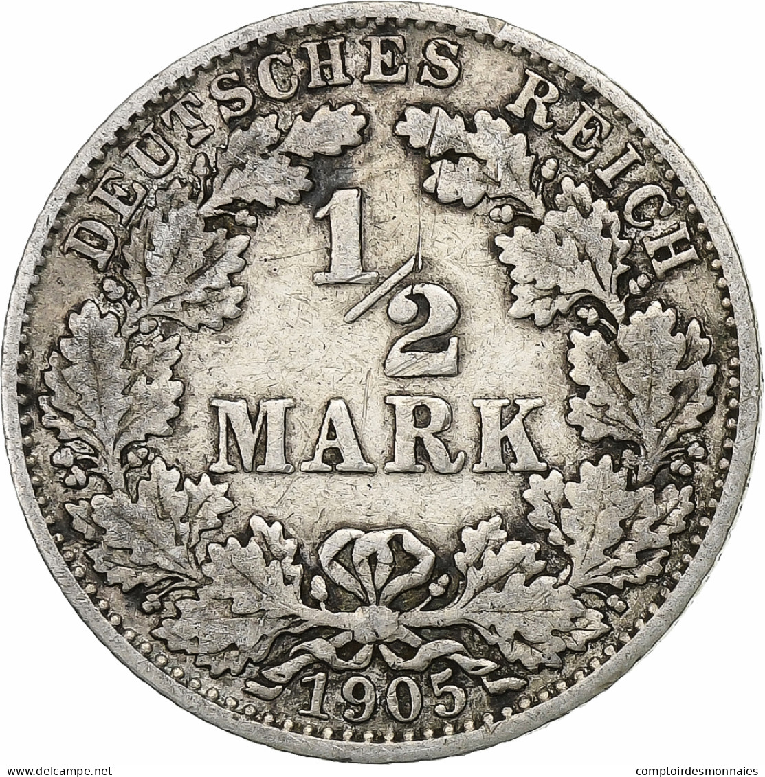 Monnaie, GERMANY - EMPIRE, 1/2 Mark, 1905, Munich, TB+, Argent, KM:17 - 1/2 Mark