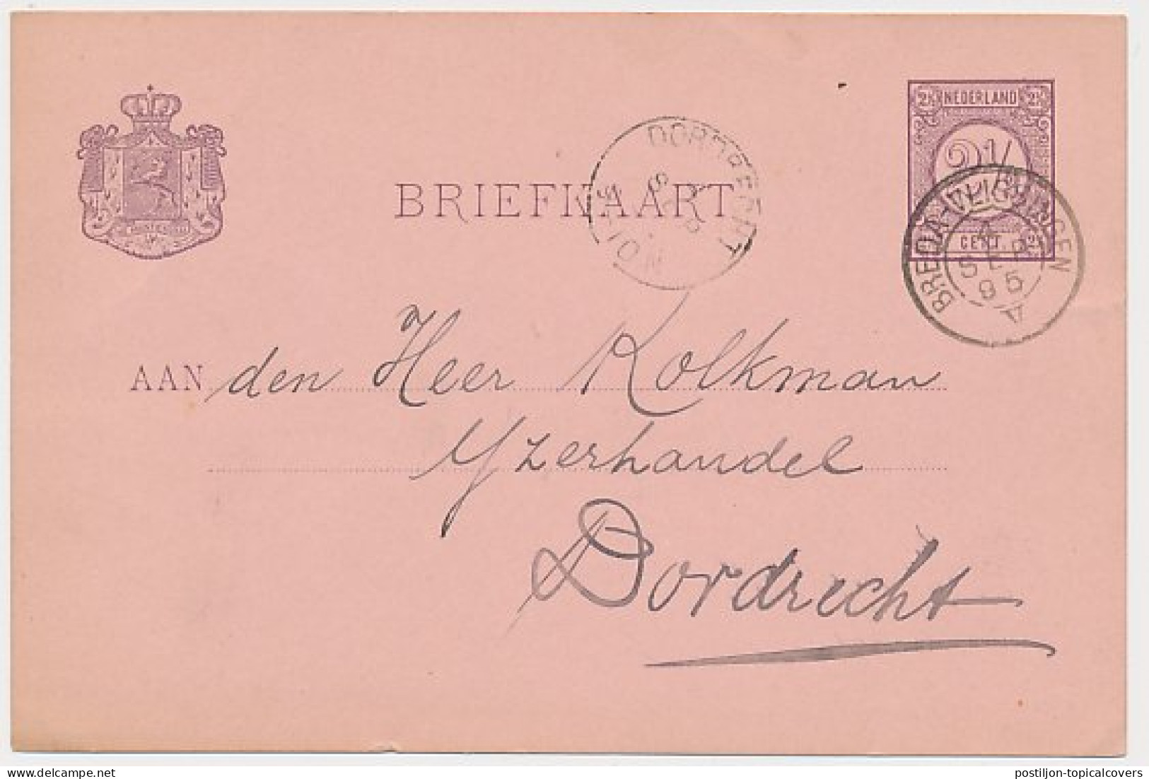 Trein Kleinrondstempel Breda - Vlissingen V 1895 - Briefe U. Dokumente