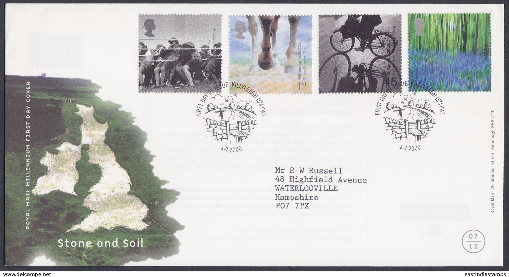 GB Great Britain 2000 FDC Stone And Soil, Sports, Horse, Cycle, Bicycle, Pictorial Postmark, First Day Cover - Lettres & Documents