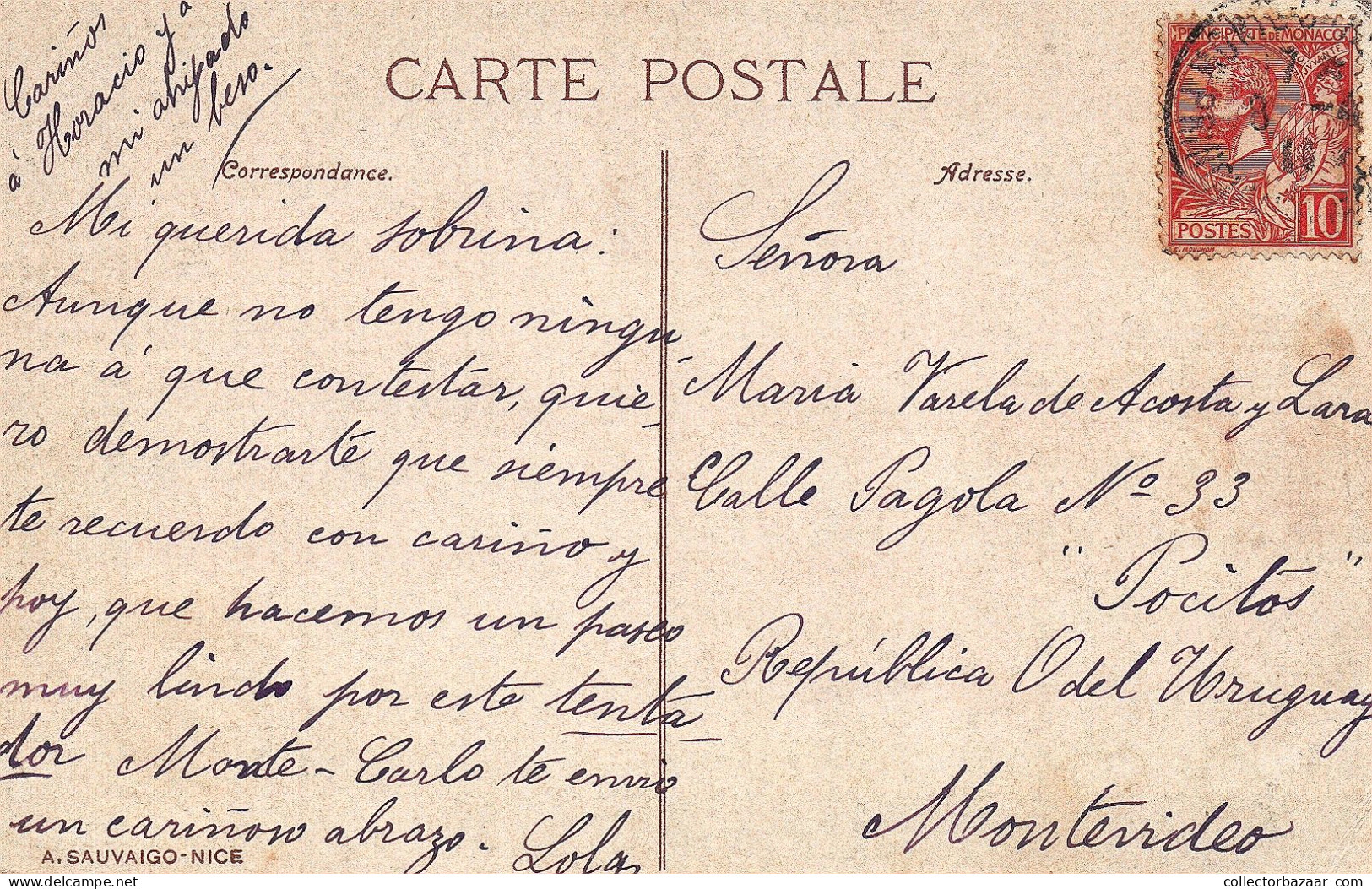 Monaco Postcard Sent To South America Uruguay Unusual Destiny - Cartas & Documentos