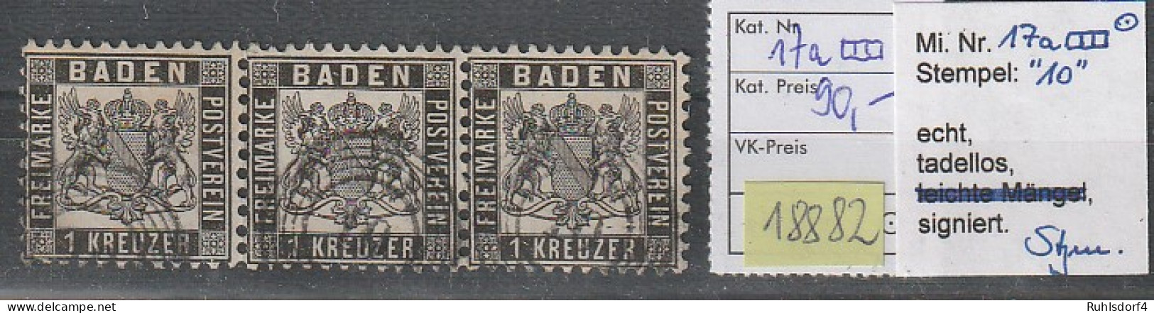 Baden: Nr. 17a Im 3er-Streifen, BPP- Geprüft, "tadellos  - Sonstige & Ohne Zuordnung