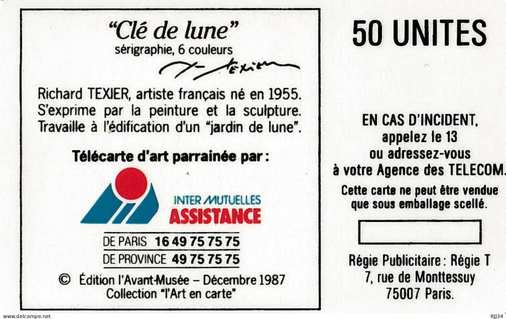 F16a Clé De Lune (verso Point Après TELECOM) NEUVE (avec Ses 50 Unités) LUXE +++ - 1987