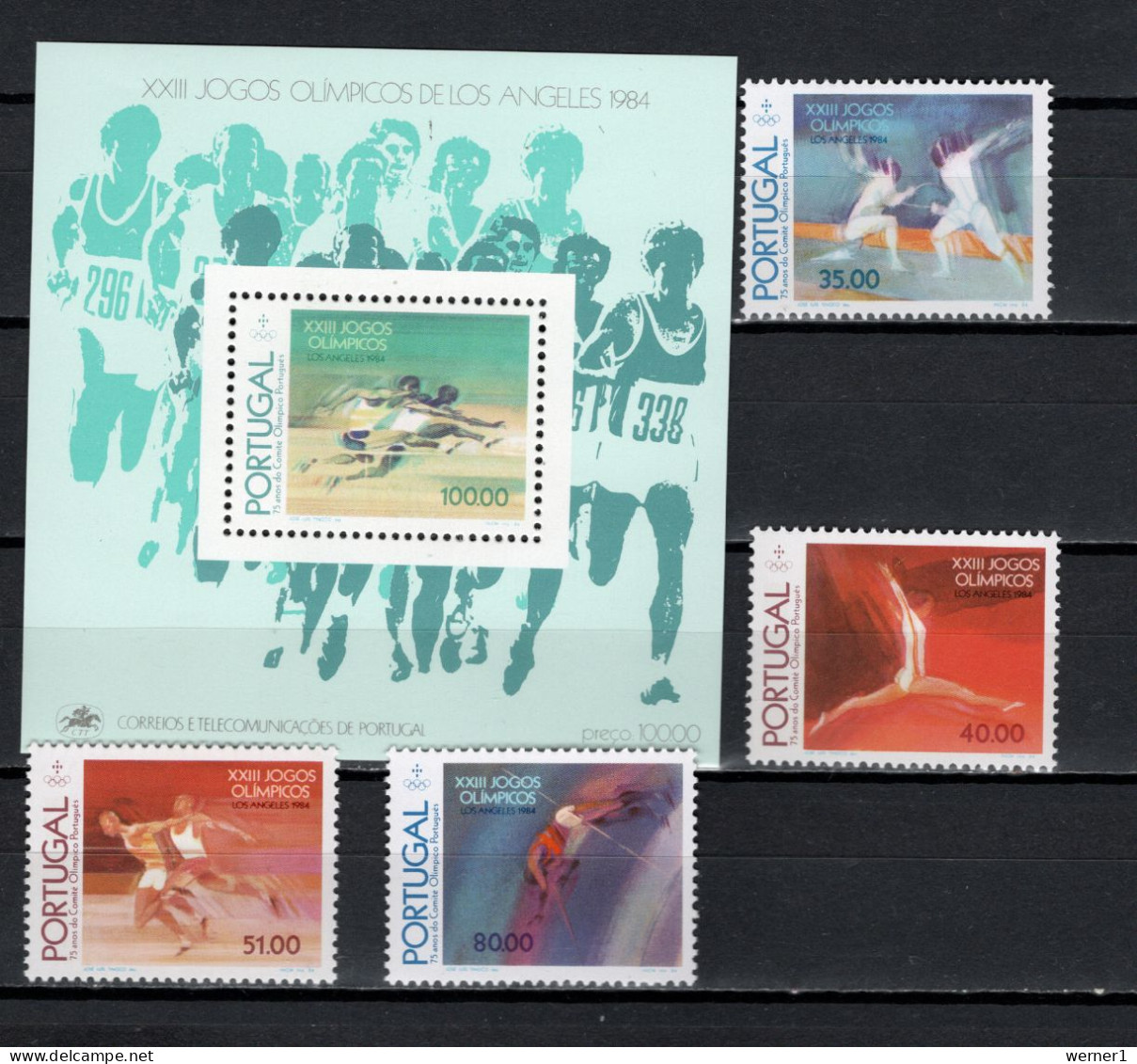 Portugal 1984 Olympic Games Los Angeles, Athletics, Fencing, Gymnastics Set Of 4 + S/s MNH - Ete 1984: Los Angeles