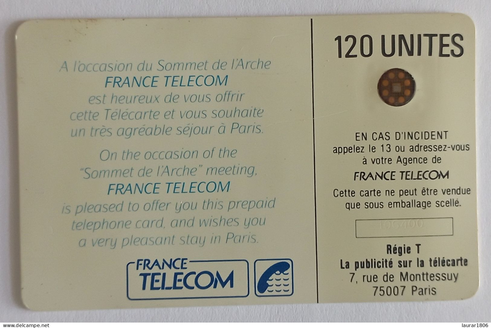 TELECARTE TELECARTE INTERNE - C42 SOMMET DE L'ARCHE - SC4 - 120U - EC - Interner Gebrauch