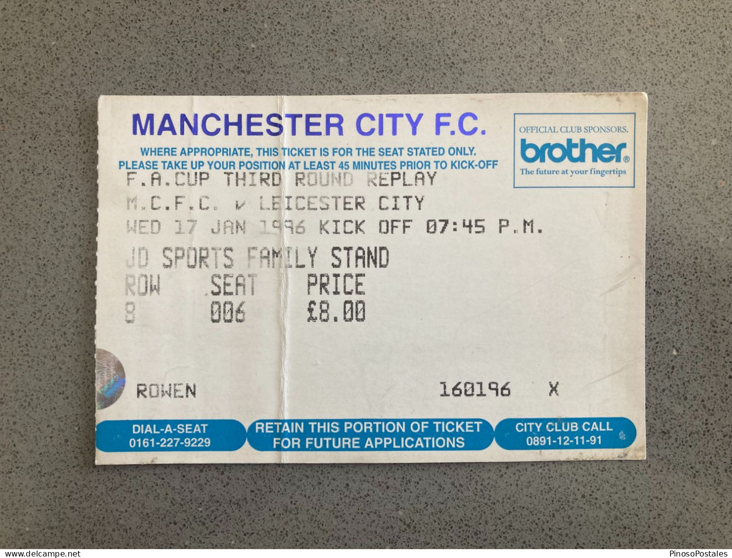 Manchester City V Leicester City 1995-96 Match Ticket - Match Tickets