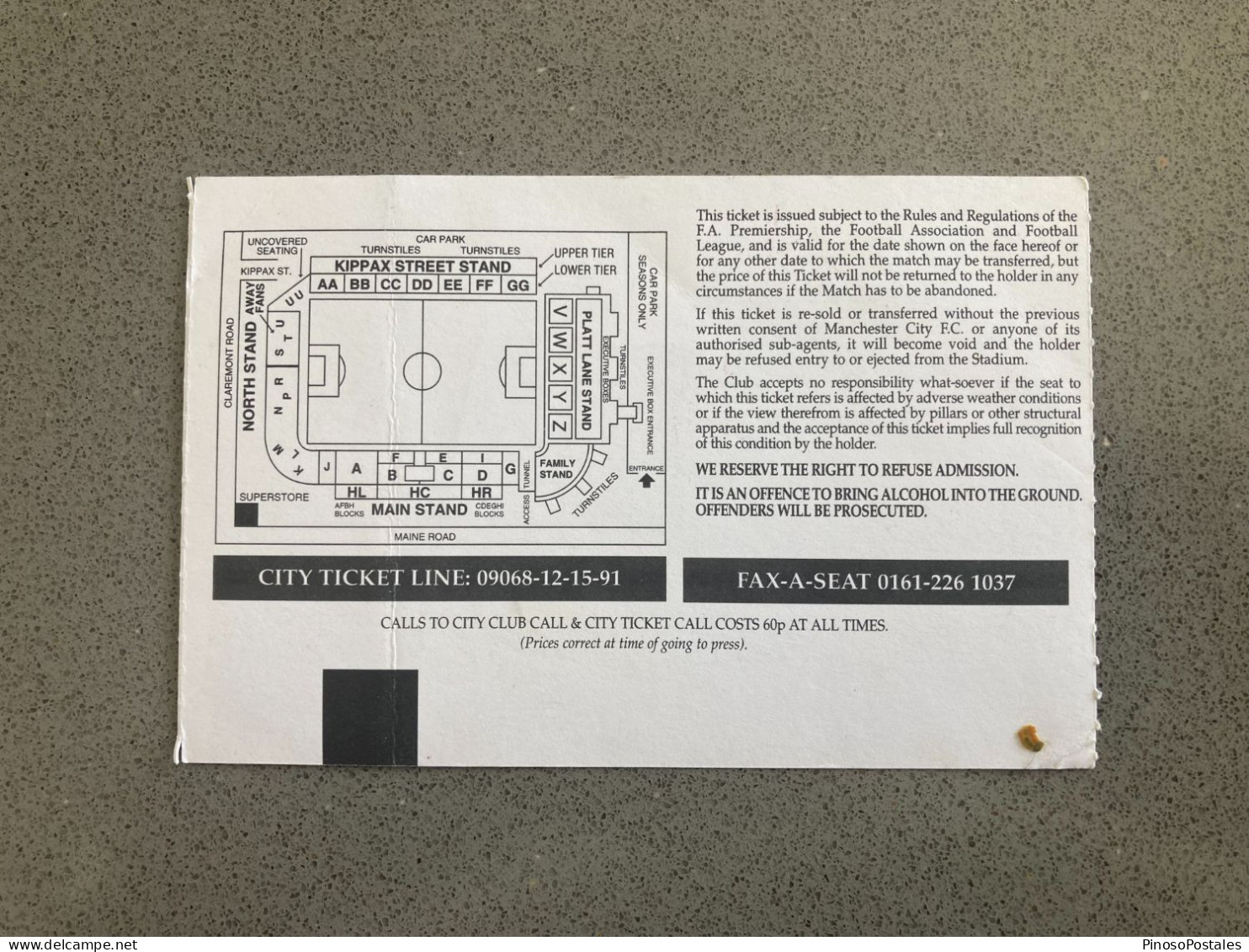 Manchester City V Sheffield United 1999-00 Match Ticket - Tickets D'entrée