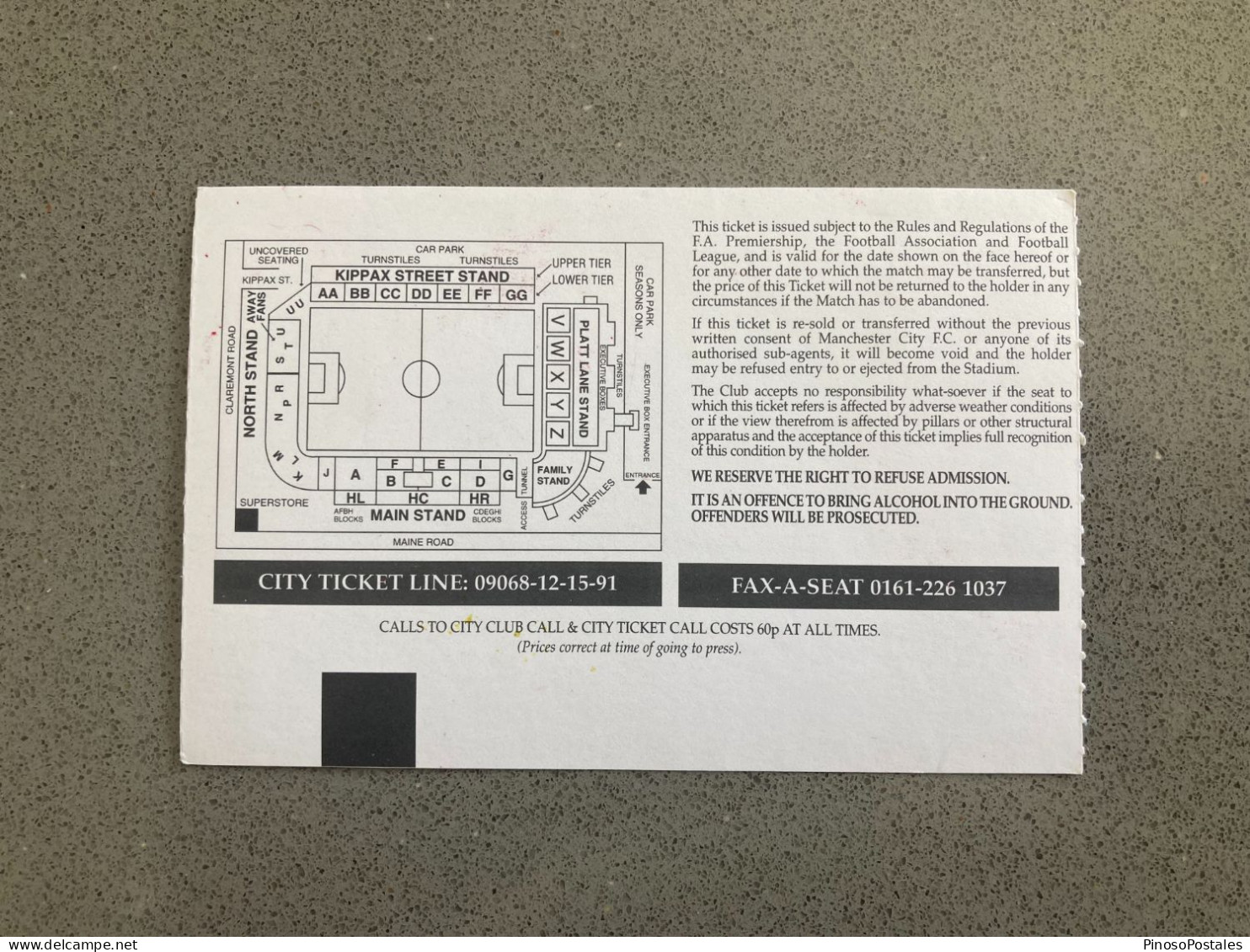 Manchester City V Nottingham Forest 1999-00 Match Ticket - Tickets D'entrée