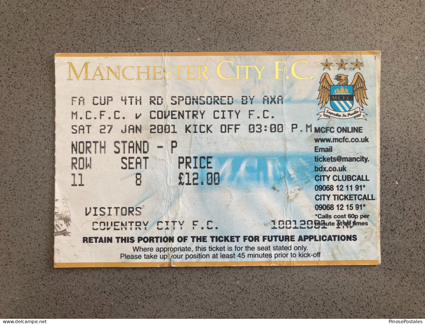 Manchester City V Coventry City 2000-01 Match Ticket - Tickets D'entrée