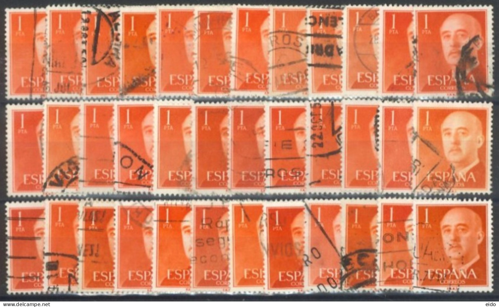 SPAIN- 1954/56, GENERAL FRANCO STAMP QTY : 36 REDUSED SPECIAL PRICE # 825, USED. - Usados