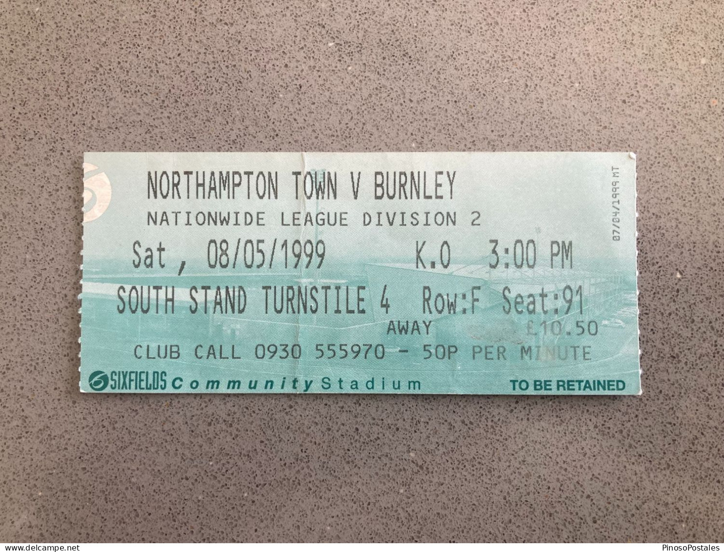 Northampton Town V Burnley 1998-99 Match Ticket - Tickets D'entrée