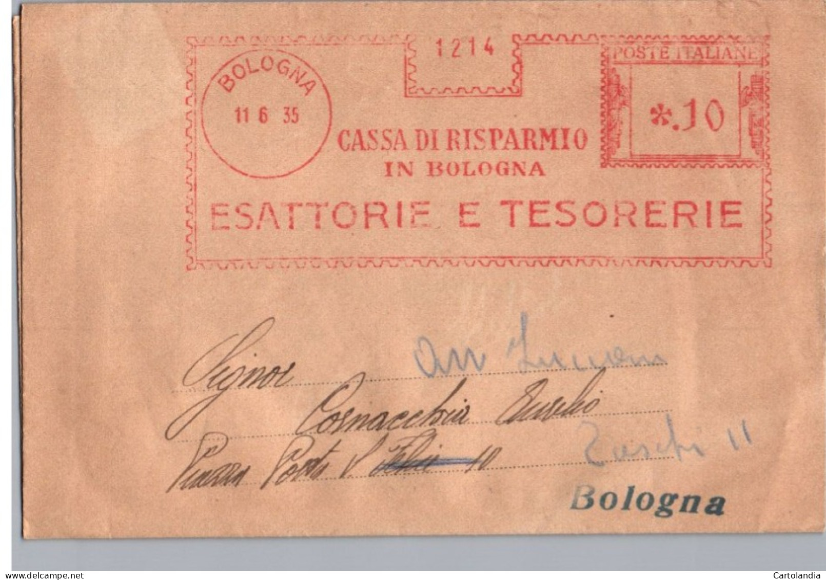 ITALIA 1935  -   Annullo Meccanico Rosso (EMA)  Cassa Di Risparmio In Bologna - Franking Machines (EMA)