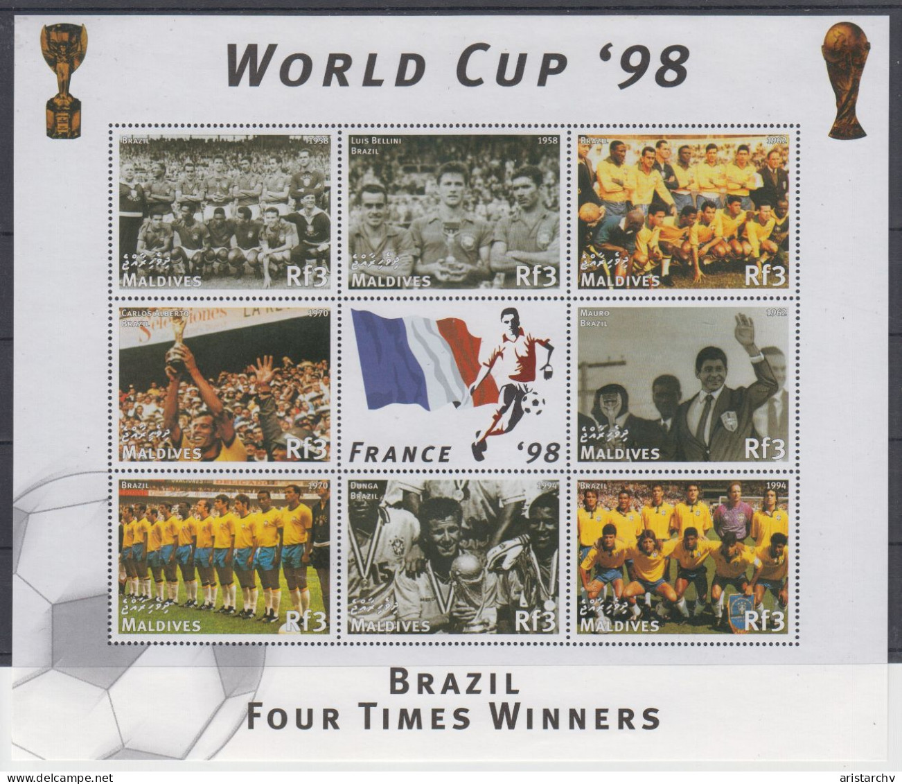 MALDIVES 1998 FOOTBALL WORLD CUP 3 S/SHEETS 3 SHEETLETS AND 6 STAMPS - 1998 – Frankreich