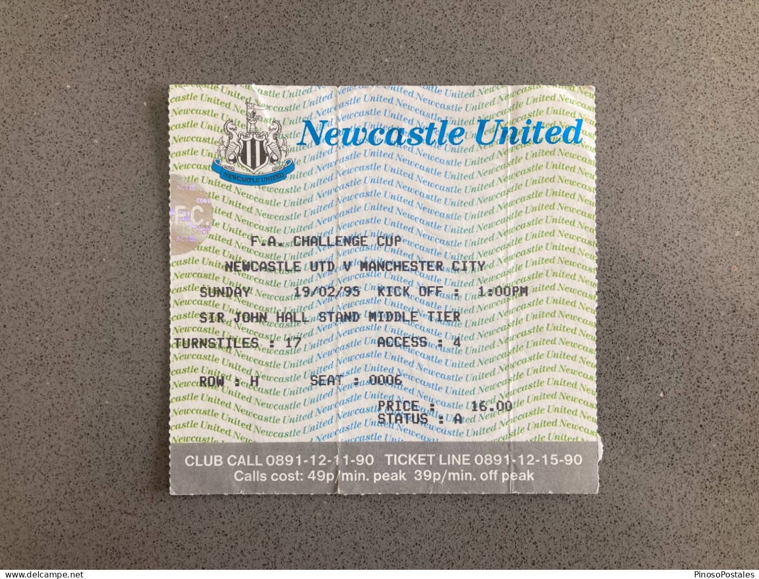 Newcastle United V Manchester City 1994-95 Match Ticket - Tickets D'entrée