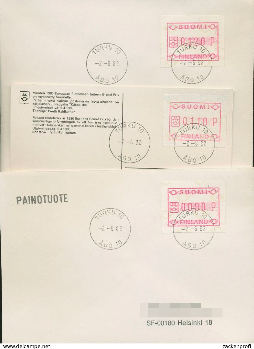 Finnland ATM 1982 Kl. Posthörner Satz 3 Werte ATM 1.1 S1 Brief, TURKU (X80552) - Automatenmarken [ATM]