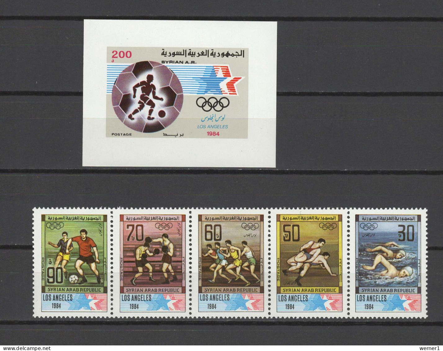 Syria 1984 Olympic Games Los Angeles, Football Soccer, Boxing, Athletics, Wrestling, Swimming Set Of 5 + S/s MNH - Ete 1984: Los Angeles