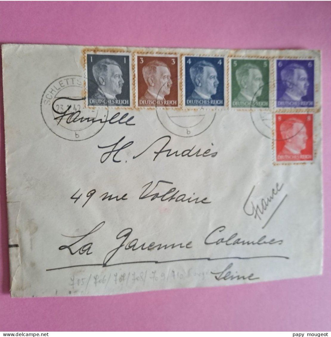 Lettre De Schlettstadt (Sélestat) Elsass Pour La Garenne Colombes (Seine) 23-01-1942 - Feldpost World War II