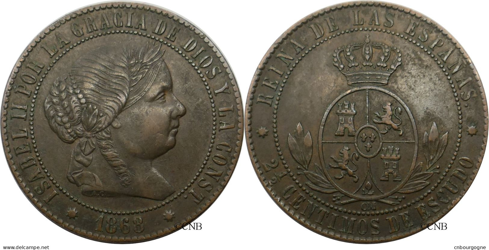 Espagne - Royaume - Isabelle II - 2 1/2 Centimos De Escudo 1868 OM étoile 8 Branches - TTB+/AU50 - Mon5785 - First Minting