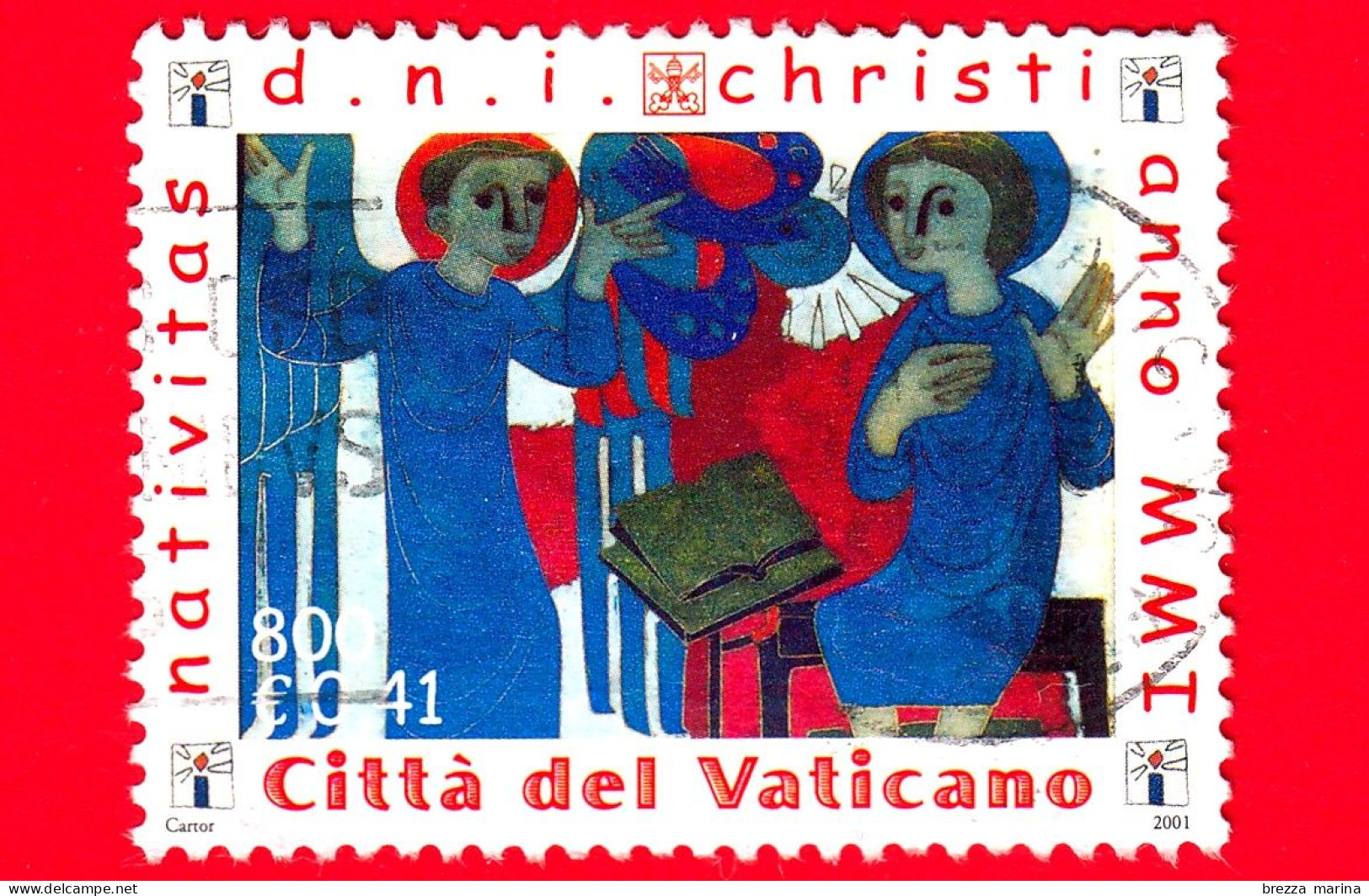 VATICANO - Usato - 2001 - Natale - Annunciazione, Opera Di E.G.Weinert - Annunciazione, - 800 L. - 0,41 € - Gebruikt